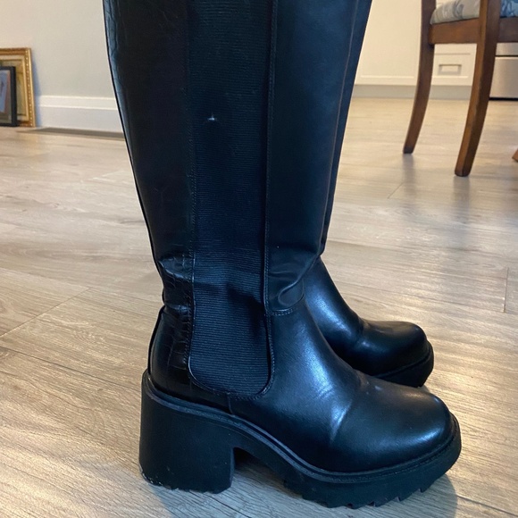 Knee high black boots chunky heels size 6 US - Picture 1 of 6